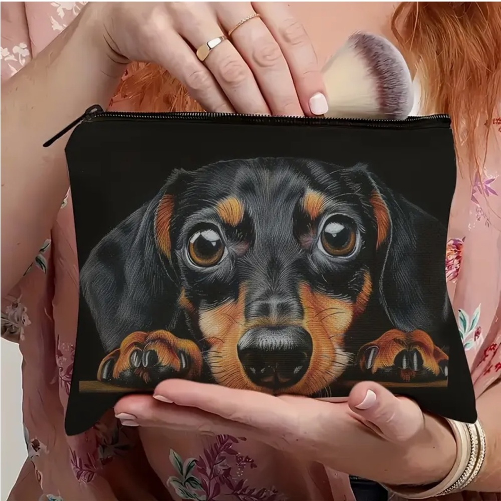 Realistic Black Dachshund Face Cosmetic Bag - Picture 6 of 6